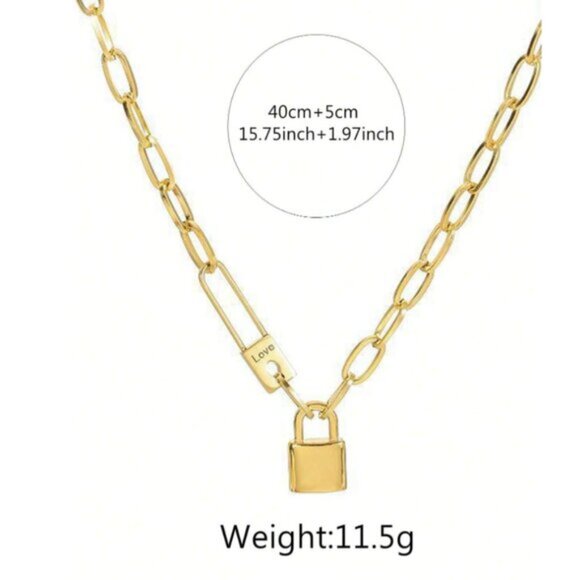 18K Gold Filled Paperclip Chain Lock Pendant Necklace - Picture 4 of 4